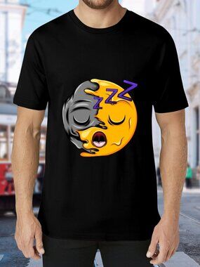 Black Short Sleeve Tee with Sleeping Moon Graphic